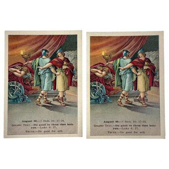 Antique 1908 Bible Lesson Picture Cards David C Cook Lot of 18 Christian Vintage - Picture 9 of 11